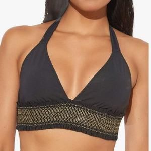 Bleu Rod Beattie Women's Black/Gold Smock It To Ya Halter Bikini Swim Top sz 14